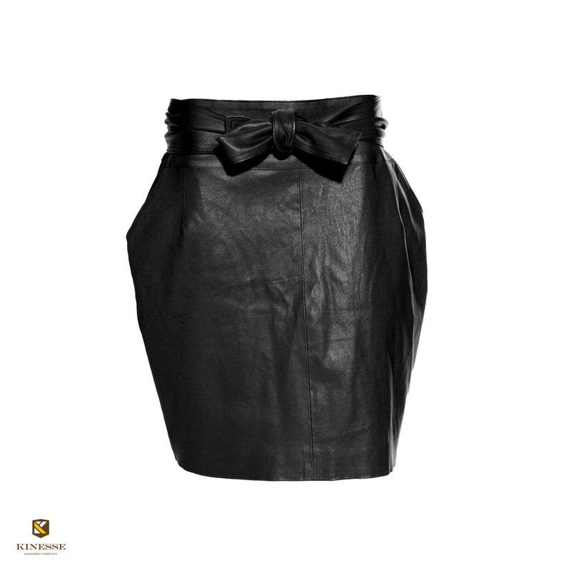 Custom Belt Tie Leather Skirt