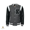 Kinesse Winter '22 Wool & Leather Varsity Jacket (Chunky Ribbed Trim Collar)