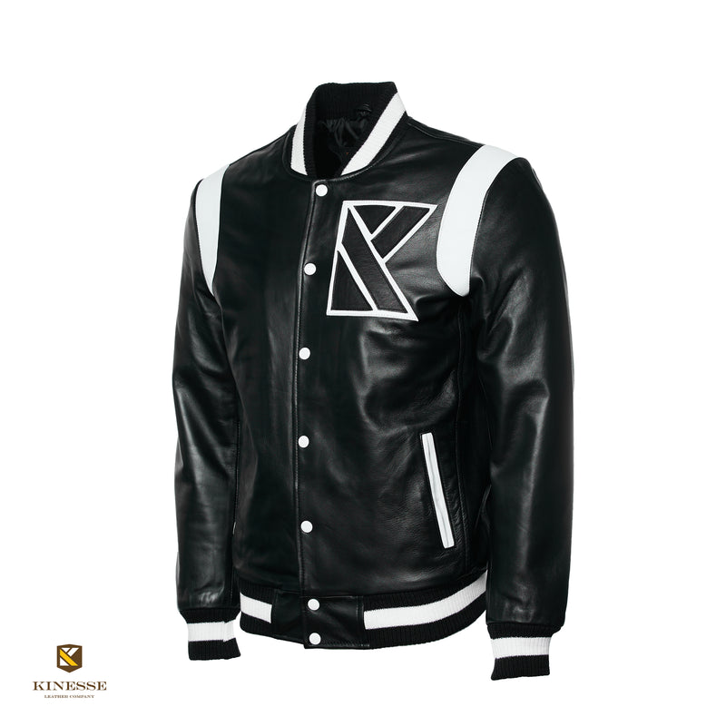 Kinesse Winter '22 Full Leather Varsity Jacket (Chunky Ribbed Trim Collar)